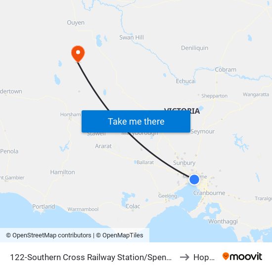 122-Southern Cross Railway Station/Spencer St (Melbourne City) to Hopetoun map