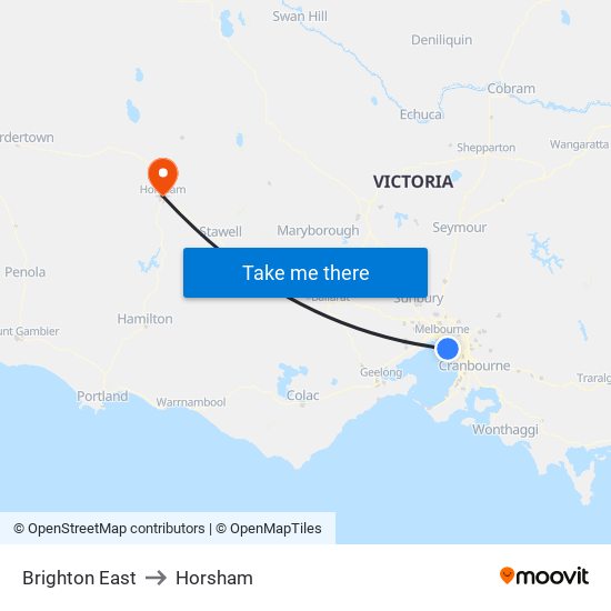 Brighton East to Horsham map