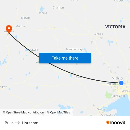Bulla to Horsham map