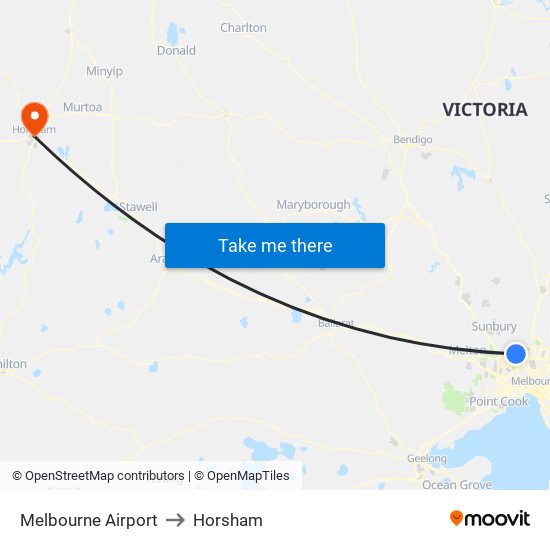 Melbourne Airport to Horsham map