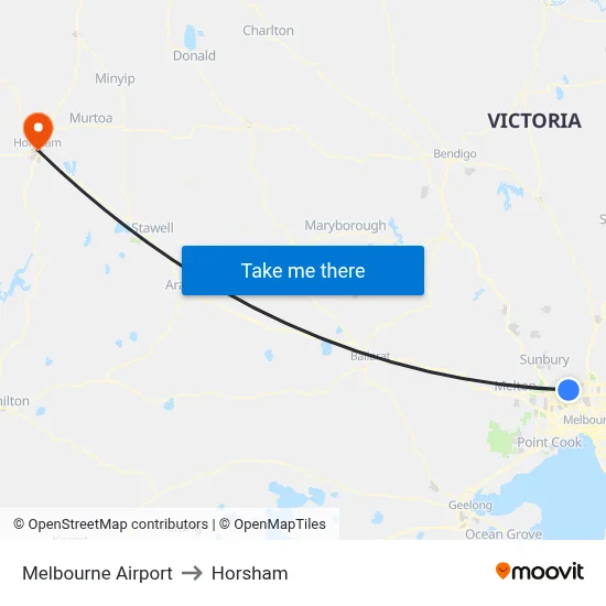 Melbourne Airport to Horsham map