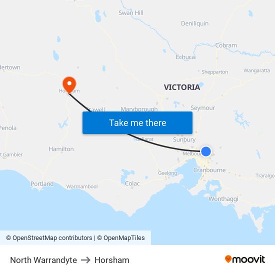 North Warrandyte to Horsham map