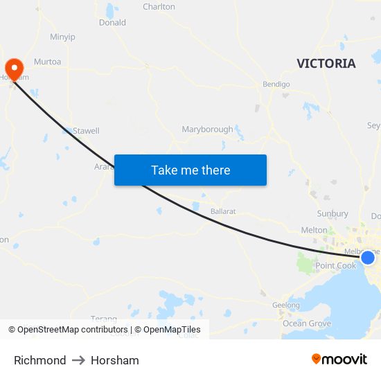 Richmond to Horsham map