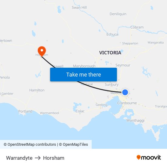 Warrandyte to Horsham map