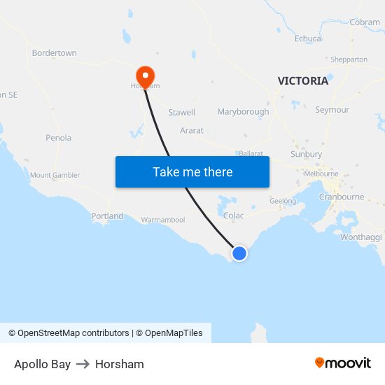 Apollo Bay to Horsham map