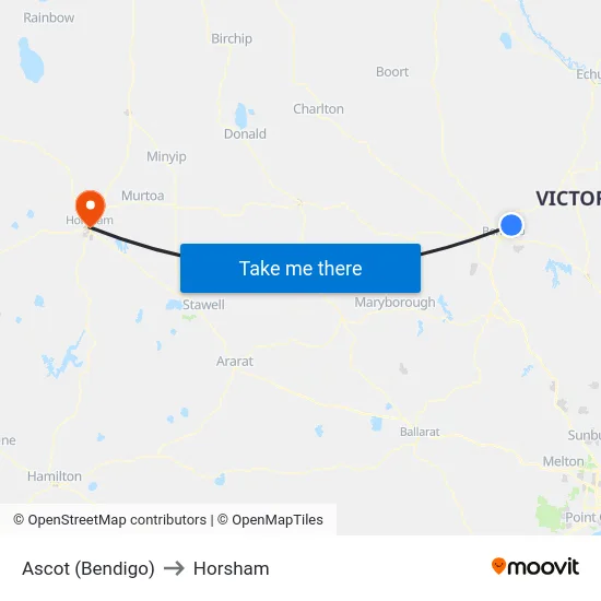Ascot (Bendigo) to Horsham map