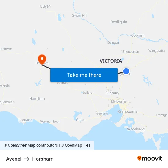 Avenel to Horsham map