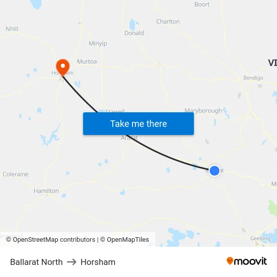 Ballarat North to Horsham map