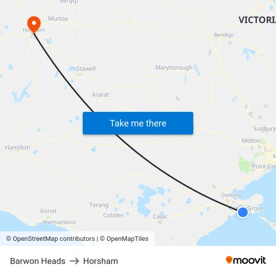 Barwon Heads to Horsham map
