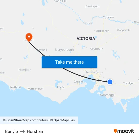 Bunyip to Horsham map