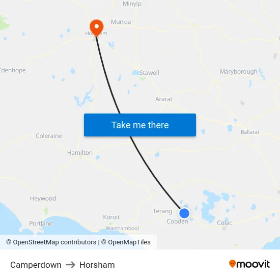 Camperdown to Horsham map