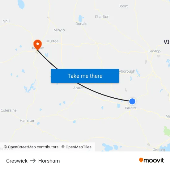 Creswick to Horsham map