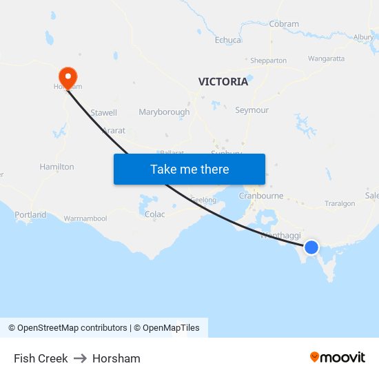 Fish Creek to Horsham map