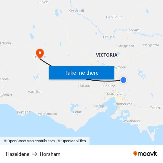 Hazeldene to Horsham map