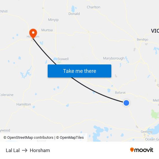 Lal Lal to Horsham map