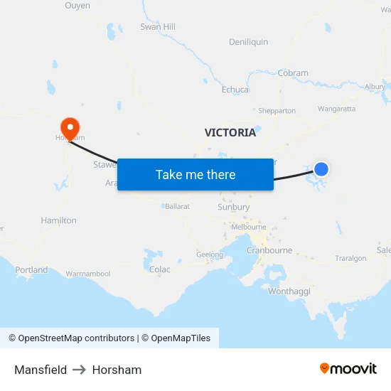 Mansfield to Horsham map