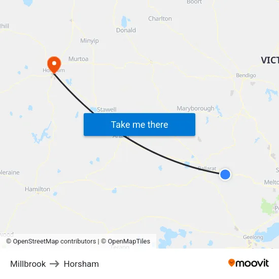 Millbrook to Horsham map