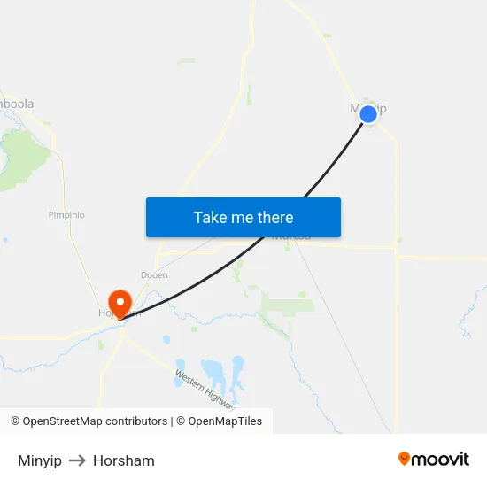 Minyip to Horsham map