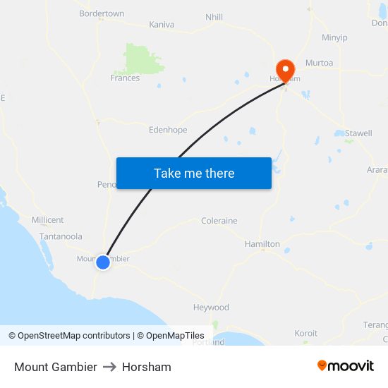 Mount Gambier to Horsham map