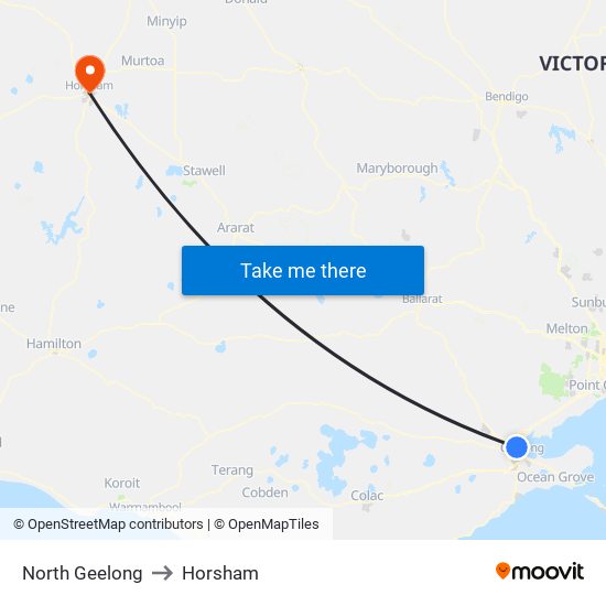 North Geelong to Horsham map