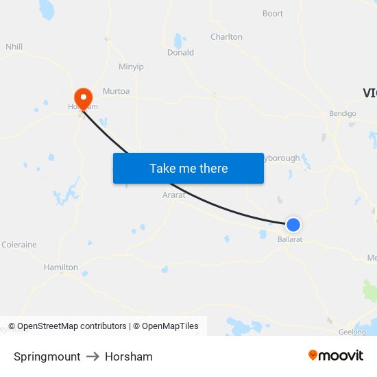 Springmount to Horsham map