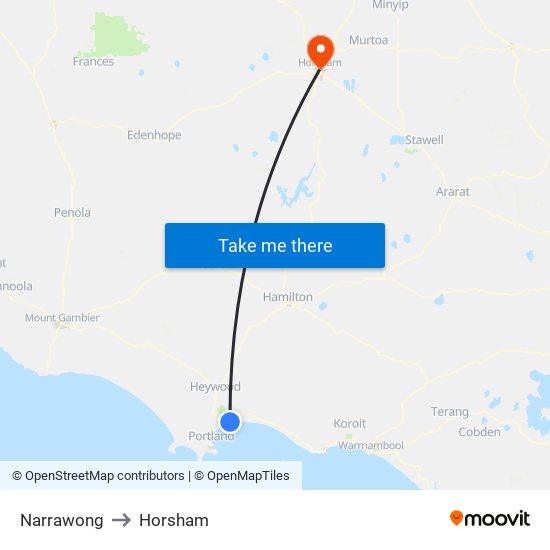 Narrawong to Horsham map