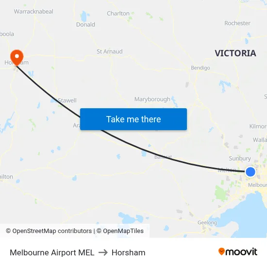 Melbourne Airport MEL to Horsham map