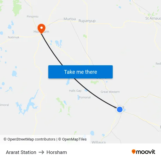 Ararat Station to Horsham map