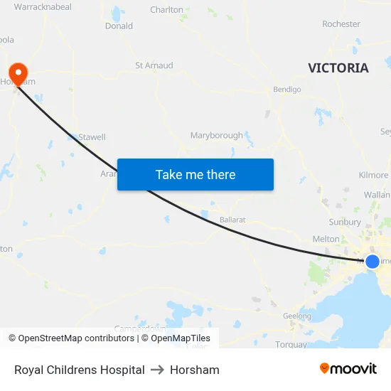 Royal Childrens Hospital to Horsham map