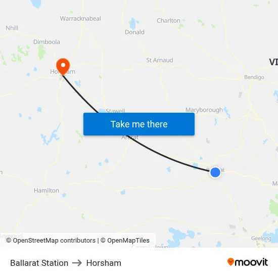 Ballarat Station to Horsham map