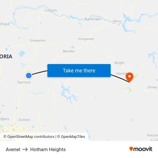Avenel to Hotham Heights map