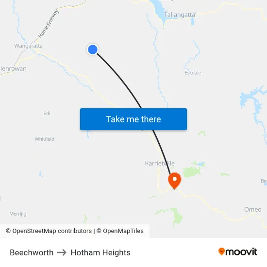Beechworth to Hotham Heights map