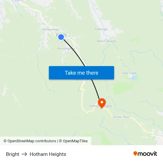 Bright to Hotham Heights map