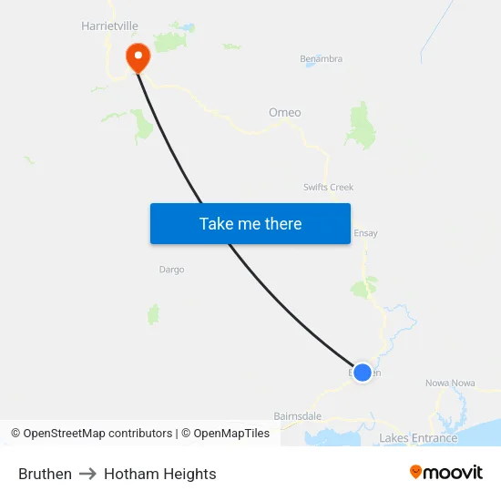 Bruthen to Hotham Heights map