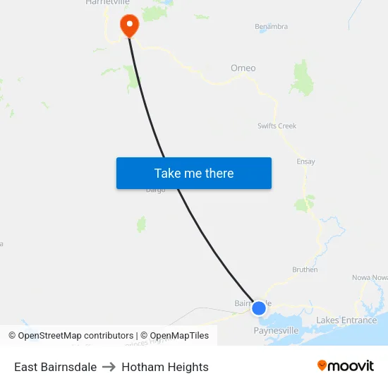 East Bairnsdale to Hotham Heights map