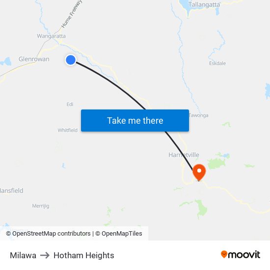 Milawa to Hotham Heights map
