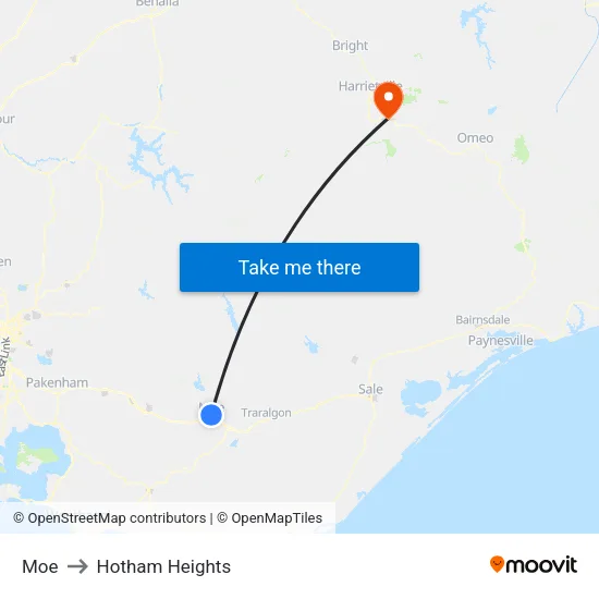 Moe to Hotham Heights map