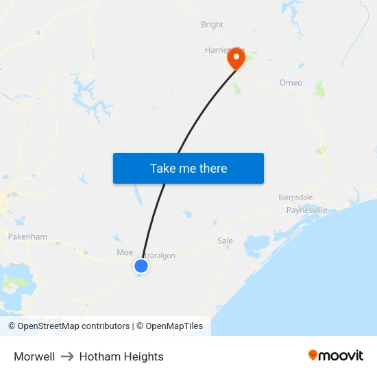 Morwell to Hotham Heights map