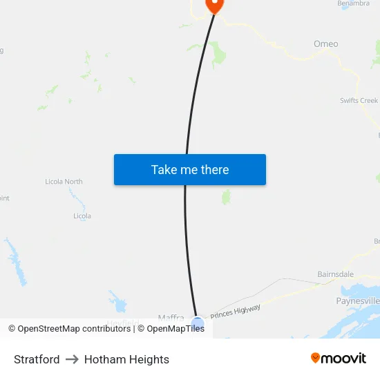 Stratford to Hotham Heights map