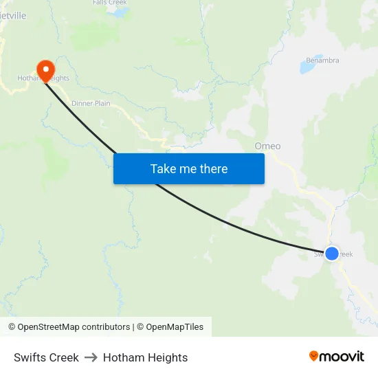 Swifts Creek to Hotham Heights map