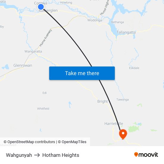 Wahgunyah to Hotham Heights map