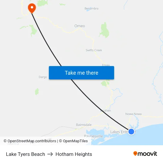 Lake Tyers Beach to Hotham Heights map