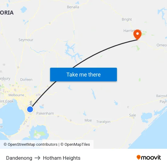 Dandenong to Hotham Heights map
