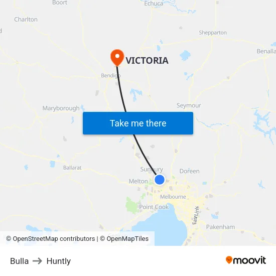 Bulla to Huntly map