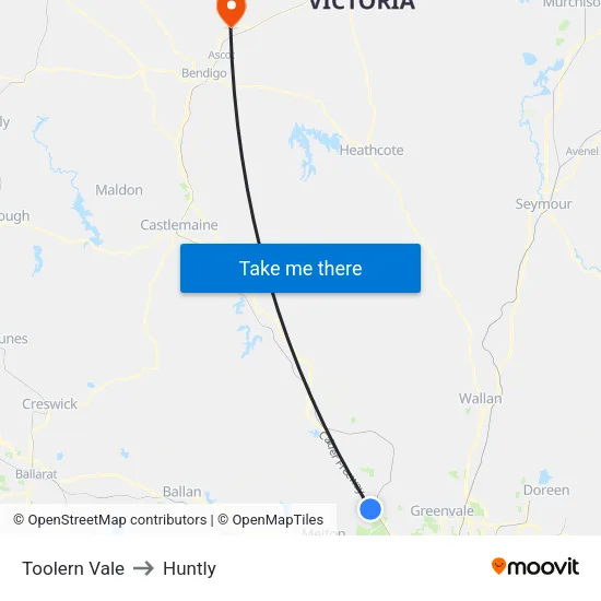 Toolern Vale to Huntly map