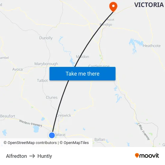 Alfredton to Huntly map