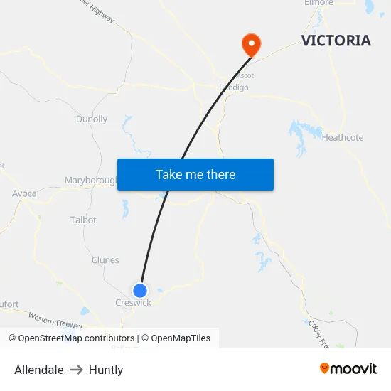 Allendale to Huntly map