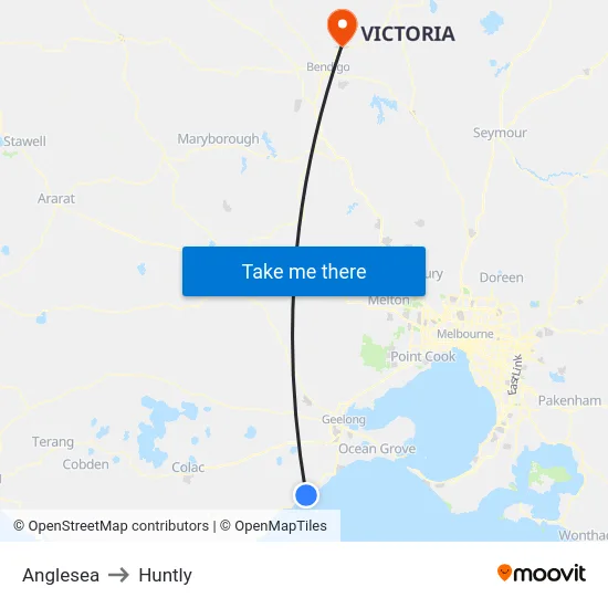 Anglesea to Huntly map