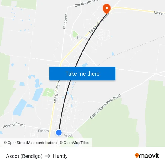 Ascot (Bendigo) to Huntly map