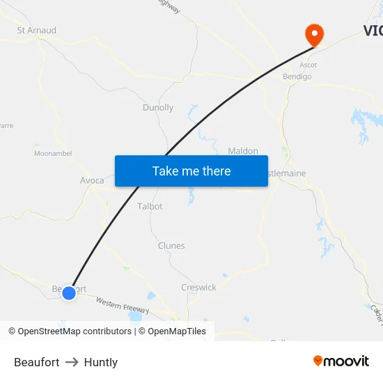 Beaufort to Huntly map